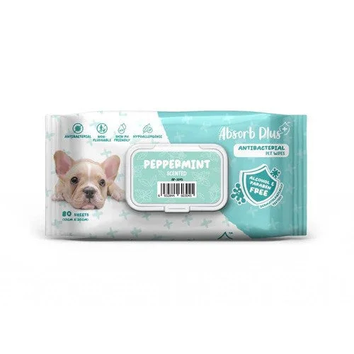 Antibacterial Pet Wipes Peppermint Scented 80 sheets