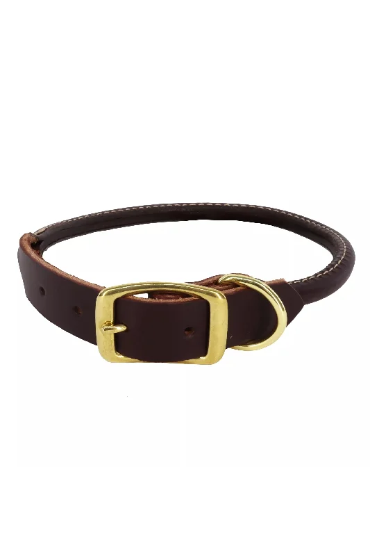 Circle T Latigo Leather Round Dog Collar with Brass Hardware