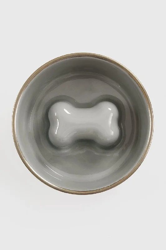 Jax and Bones Bone Slow Feeder Grey Dog Bowl