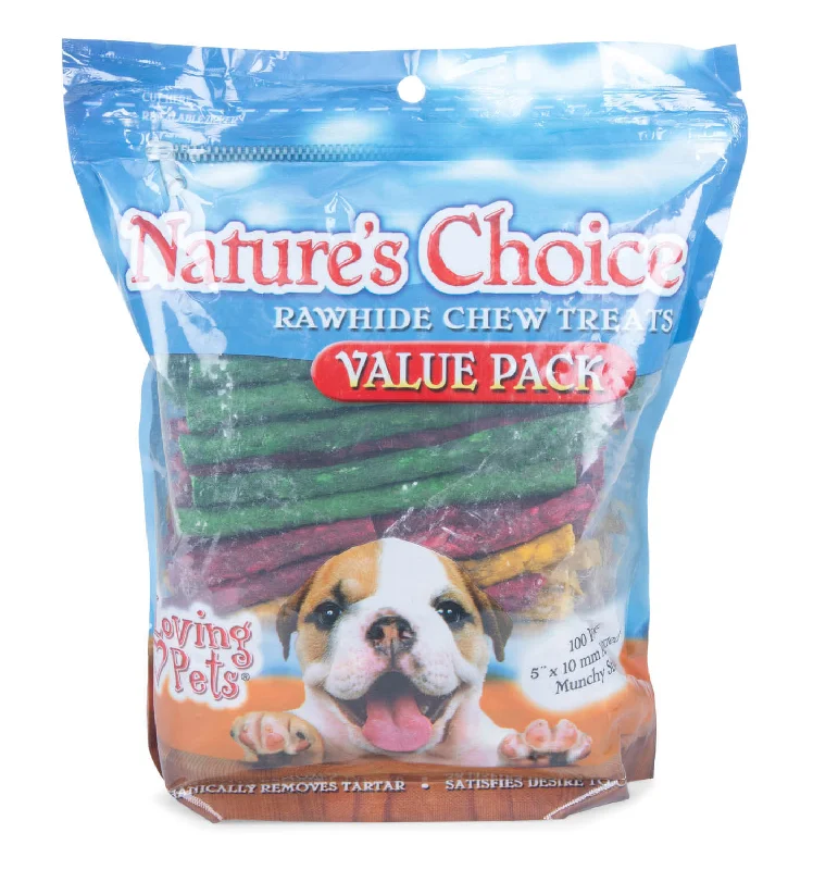 Nature's Choice Rawhide Munchy Stick, Assorted Colors, 100 pk