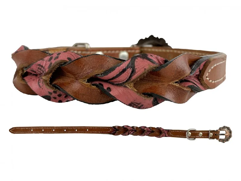 Pink Filigree Miracle Braid Leather Dog Collar