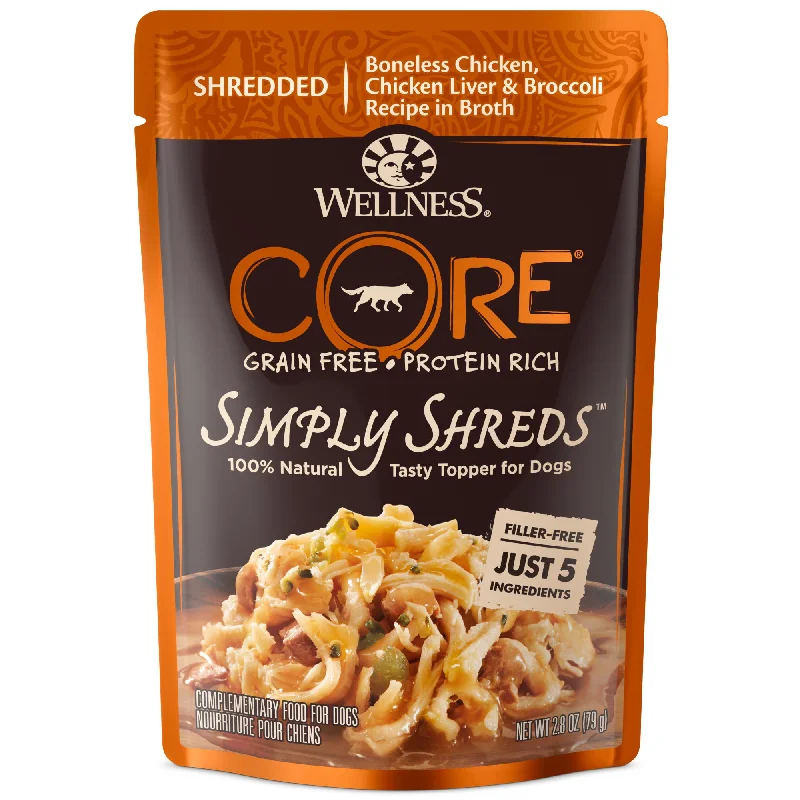 Wellness CORE Simply Shreds Shredded Chicken, Chicken Liver and Broccoli Wet Dog Food 79g x 12