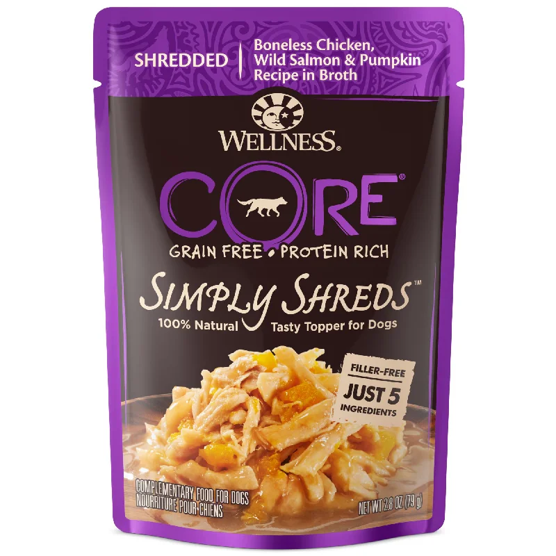 Wellness CORE Simply Shreds Shredded Chicken, Salmon and Pumpkin Wet Dog Food 79g x 12