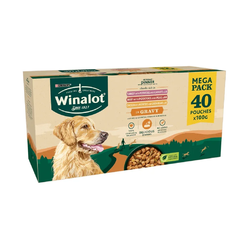 Purina Winalot Adult Sunday Dinner Beef, Chicken & Turkey in Gravy (40 x 100g)