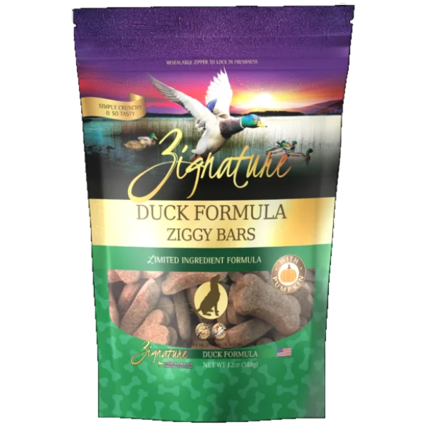 Zignature Duck Formula Ziggy Bars Biscuit Treats For Dogs, 12-oz