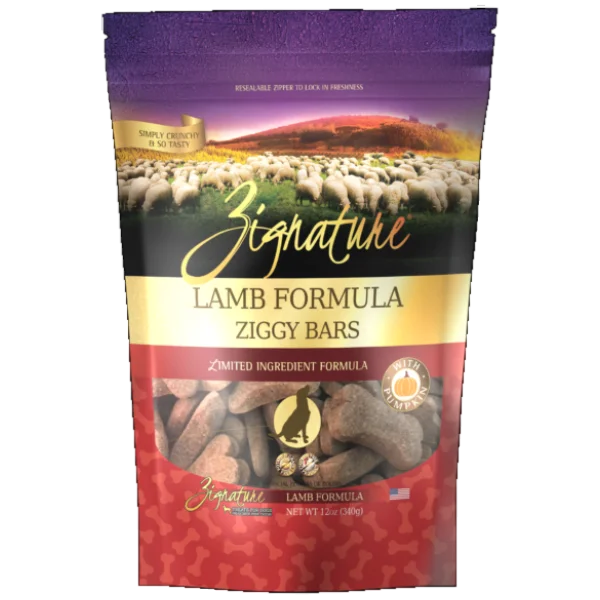 Zignature Lamb Formula Ziggy Bars Biscuit Treats For Dogs, 12-oz