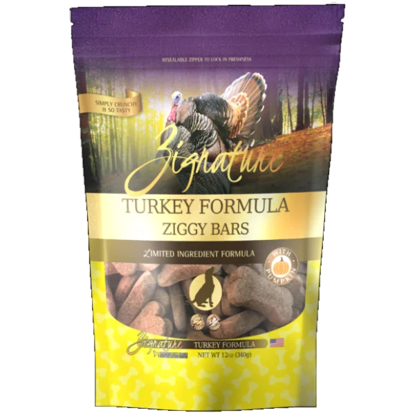 Zignature Turkey Formula Ziggy Bars Biscuit Treats For Dogs, 12-oz