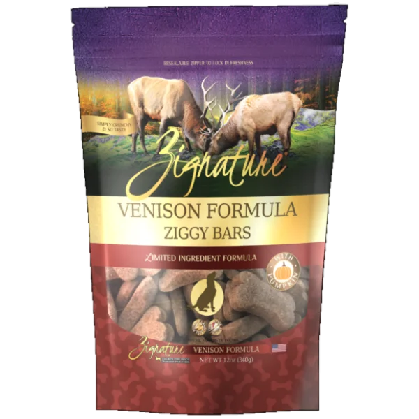 Zignature Venison Formula Ziggy Bars Biscuit Treats For Dogs, 12-oz