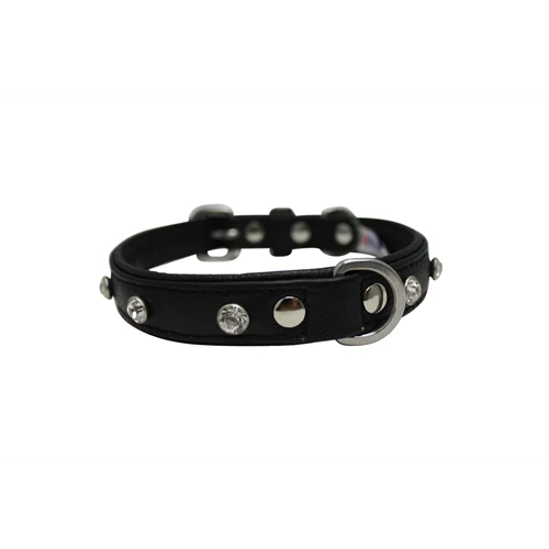 Athens Dog Collar with Rhinestones - Midnight Black