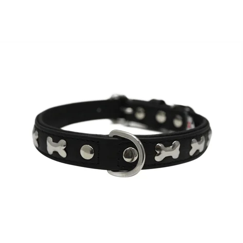 Rotterdam Bones Dog Collar - Metal Bones fitted - Midnight Black