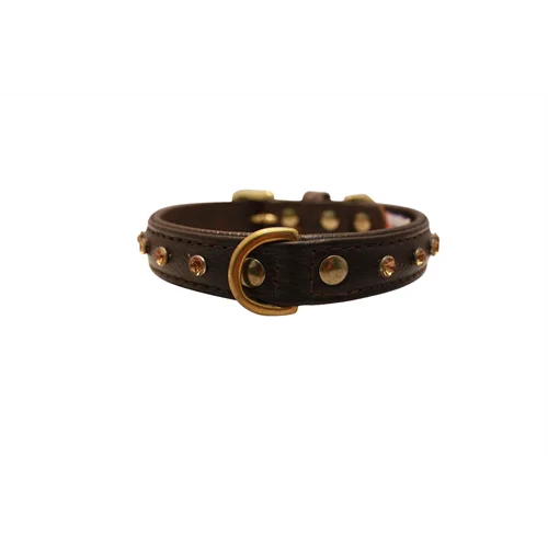 Athens Dog Collar with Rhinestones - Chocolate Brown