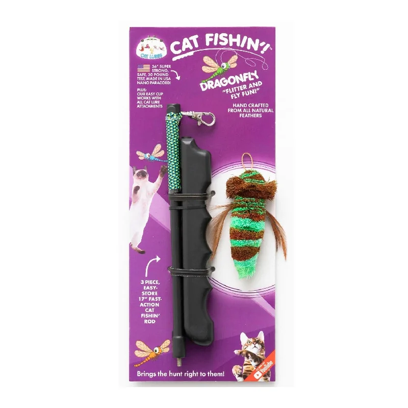 Cat Lures Interactive Teaser Fishin Rod Dragonfly Cat Toy