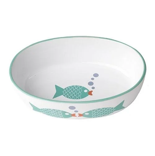 Stoneware Pet Bowl - Bubble Fish 5" Oval (Dishwasher Safe)