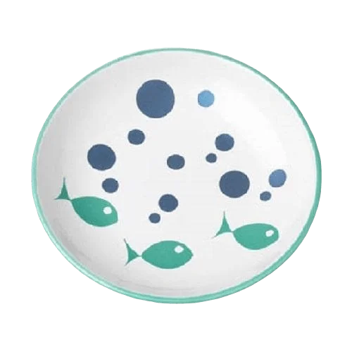 Stoneware Pet Bowl - Bubble Fish 5" Saucer/Treat Plate (Dishwasher Safe)