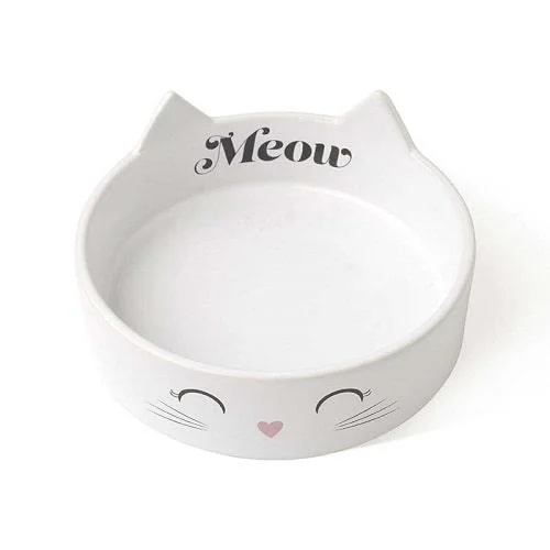 Stoneware Pet Bowl - Meow Kitty 5" Shallow Bowl (Dishwasher Safe)