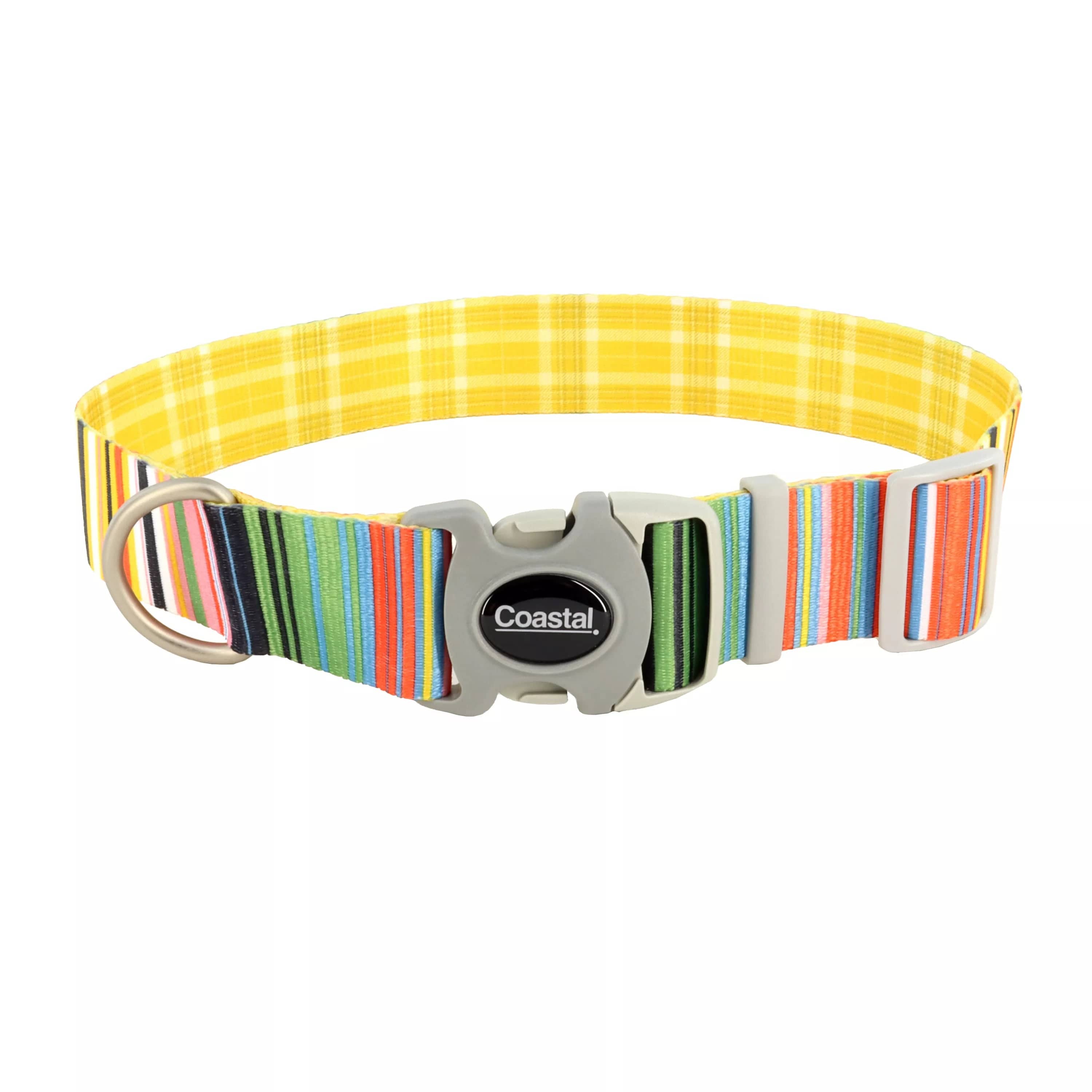 Coastal Pet Products Sublime Adjustable Dog Collar in Sublime Stripe with Gold Plaid