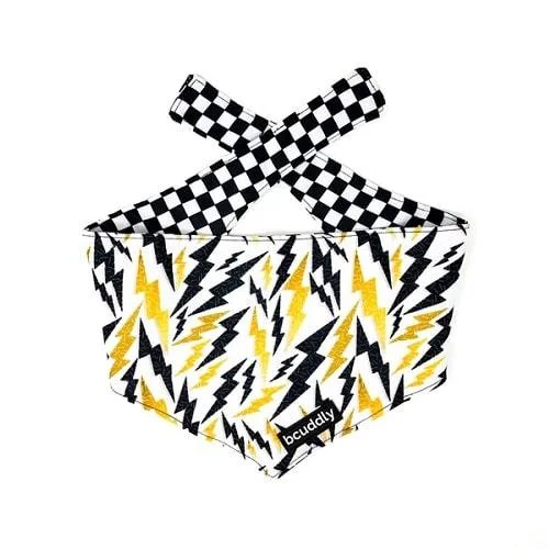 Dog Bandana - Black Checker / Lightning Bolts