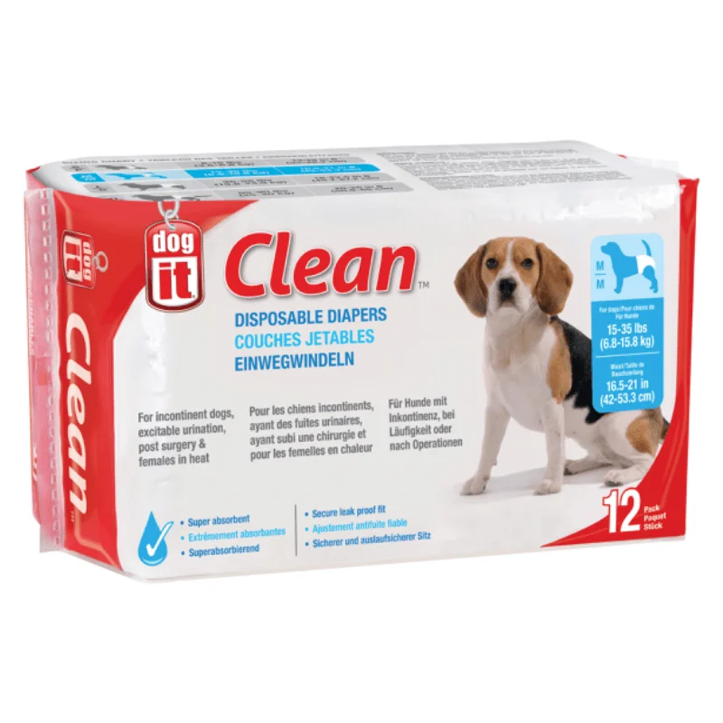 Disposable Dog Diapers, Medium (for Dogs 15-35 lbs), pack of 12