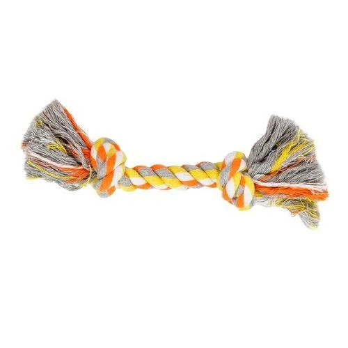 Dog Toy - 2 Knots Orange And Yellow Rope - 8.5"