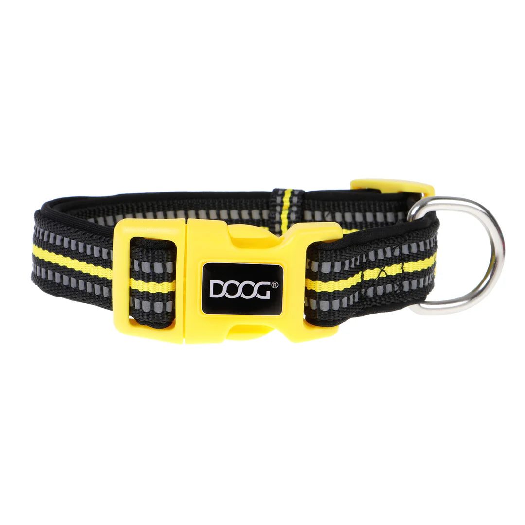 DOOG Neoprene Bolt Neon Black and Yellow Dog Collar Large