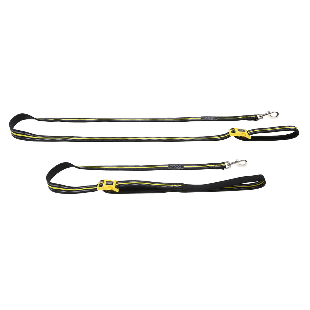 DOOG Neoprene Clip It Bolt Black and Yellow Adjustable Dog Lead Extra Large