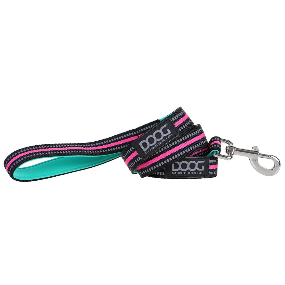 DOOG Neoprene Rin Tin Tin Neon Teal and Pink Dog Lead Large