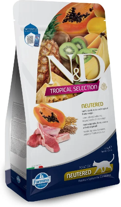 Farmina N&D Tropical Selection Lamb, Spelt, Oats & Tropical Fruits Neutered Adult Dry Cat Food