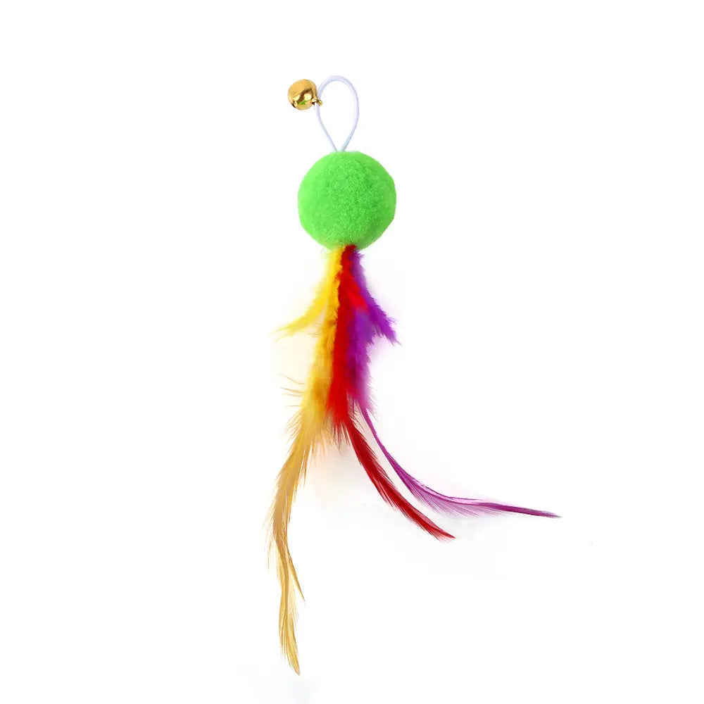 Fun Furry ball cat toy with feathers and attachment for wand toys