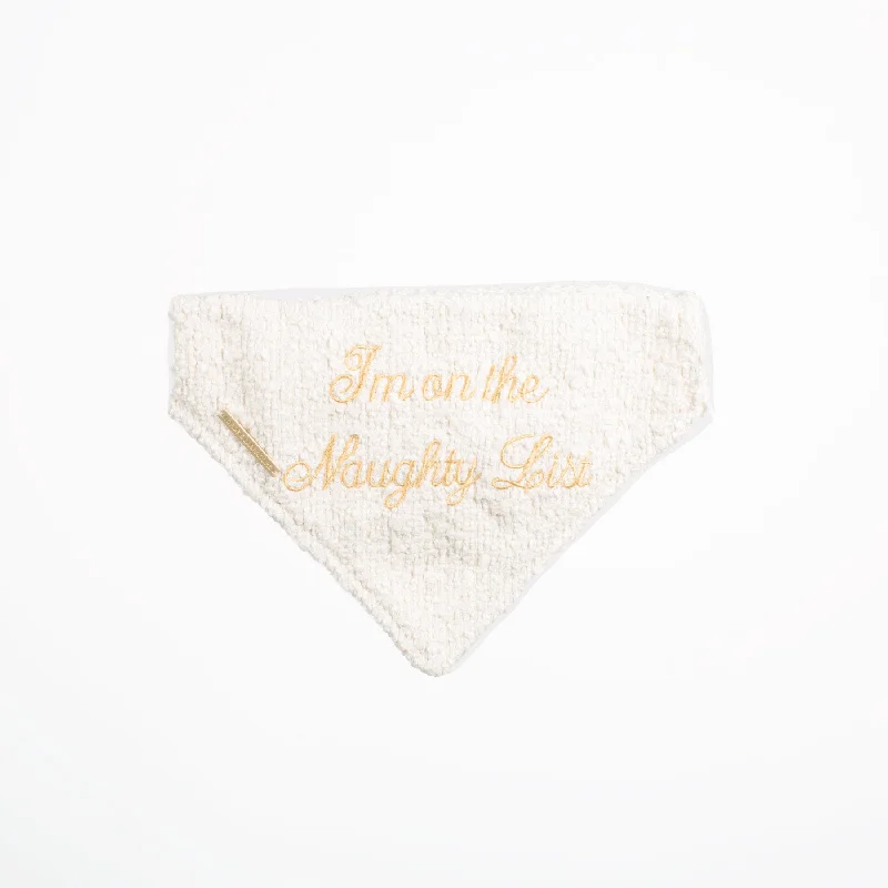 'I'm on the Naughty List' Bandana in Ivory Bouclé by Lords & Labradors