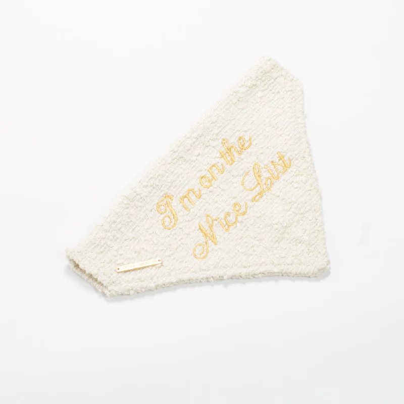 'I'm on the Nice List' Bandana in Ivory Bouclé by Lords & Labradors