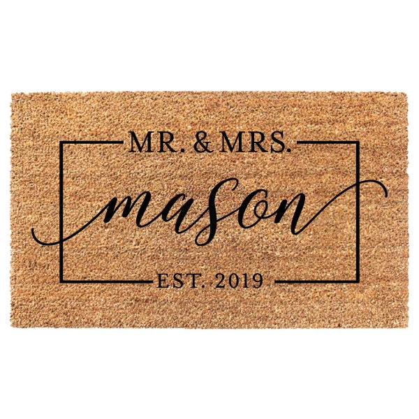 Mr. & Mrs. Square Last Name Custom Doormat