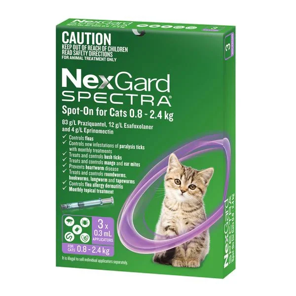 Nexgard Spectra Cat 0.8-2.4kg Small Spot On All in One Flea and Worm Treatment 3 Pack