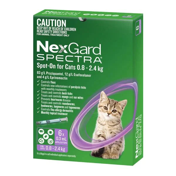 Nexgard Spectra Cat 0.8-2.4kg Small Spot On All in One Flea and Worm Treatment 6 Pack