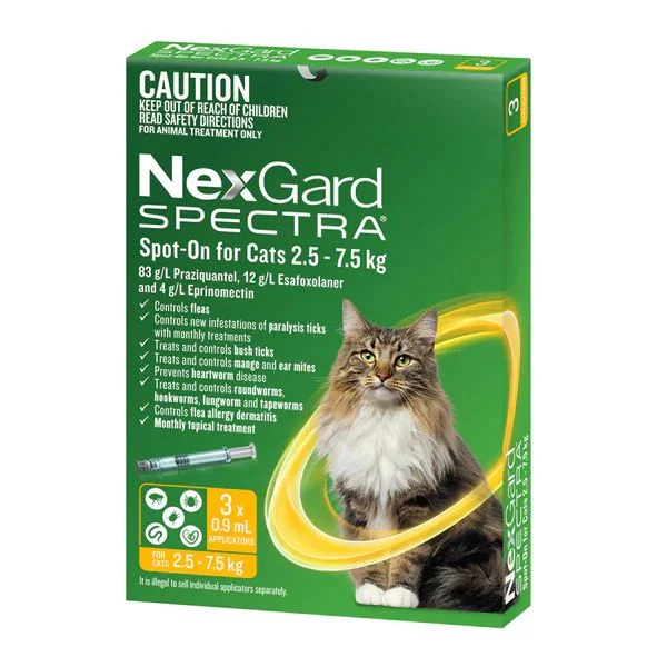 Nexgard Spectra Cat 2.5-7.5kg Large Spot On All in One Flea and Worm Treatment 3 Pack