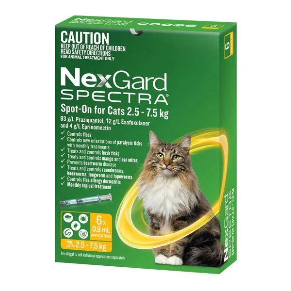 Nexgard Spectra Cat 2.5-7.5kg Large Spot On All in One Flea and Worm Treatment 6 Pack