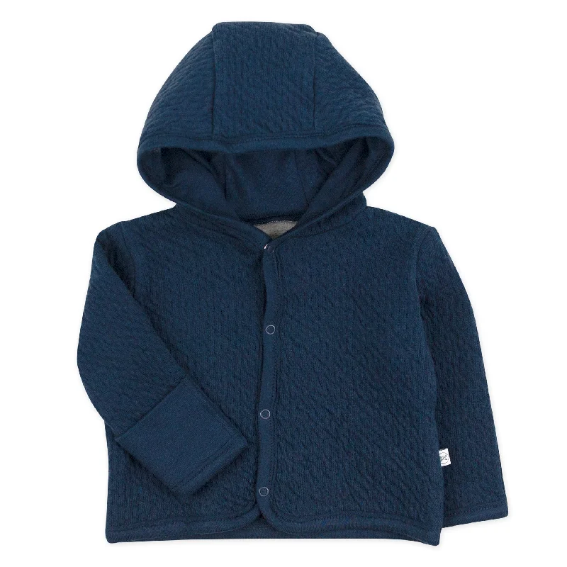 Organic Cotton Matelassé Snap-Front Hooded Jacket