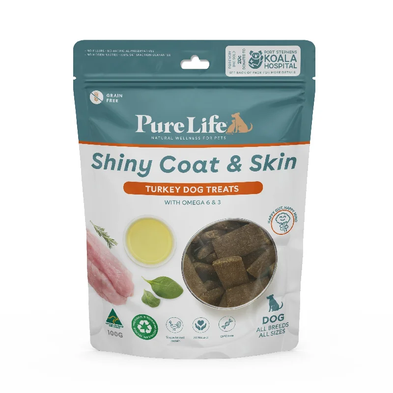 Pure Life Shiny Coat and Skin Turkey Treats for Dogs 100g