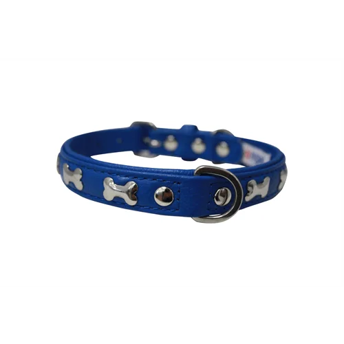 Rotterdam Bones Dog Collar - Metal Bones fitted - Cobalt Blue