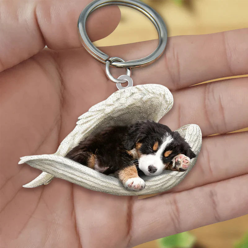 Sleeping Angel Acrylic Keychain Bernese Mountain