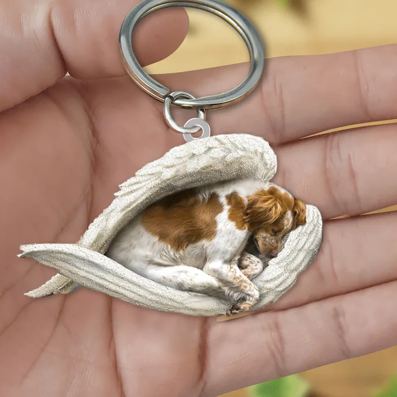 Sleeping Angel Acrylic Keychain Brittany Spaniel SA153