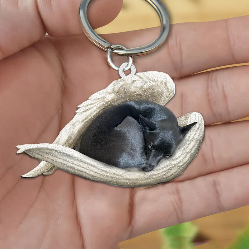 Sleeping Angel Acrylic Keychain Schipperke SA157