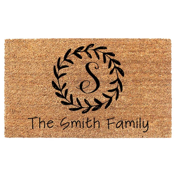 Initial Wreath Custom Last Name Doormat