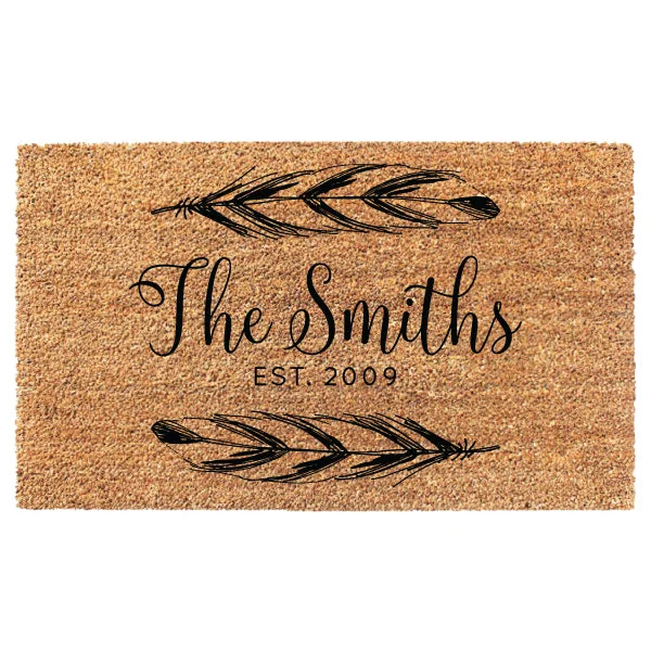 Feather Custom Last Name Doormat