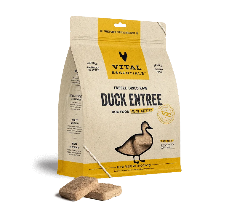 Vital Essentials Duck Entree Mini Patties Freeze-Dried Raw Dog Food