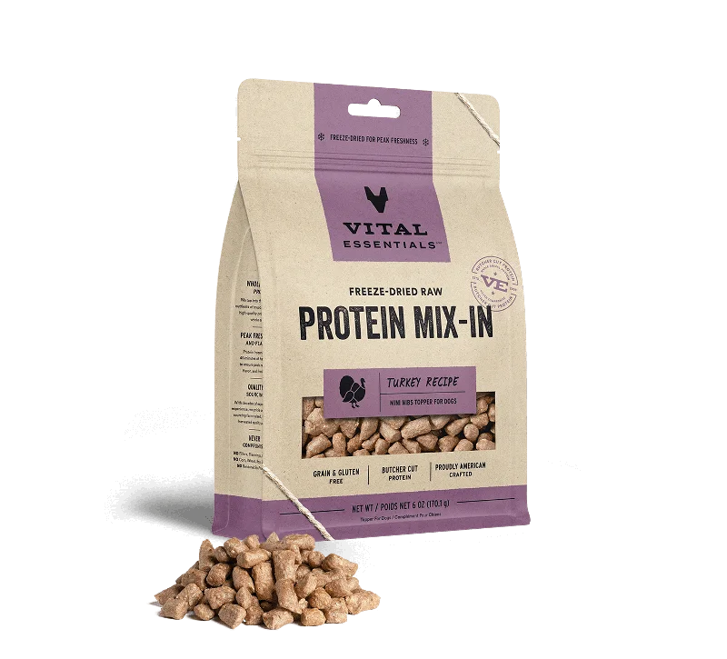 Vital Essentials Turkey Recipe Freeze-Dried Raw Protein Mix-In Mini Nibs Topper For Dogs