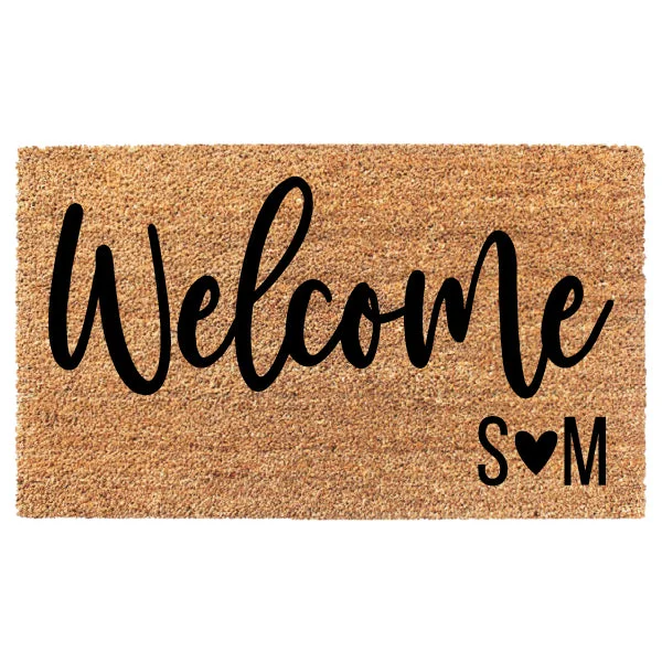 Welcome Heart Initials Custom Doormat