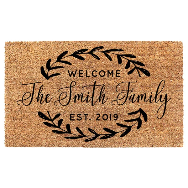 Welcome Wreath Laurel Custom Doormat