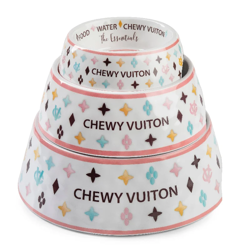 White Chewy Vuiton Dog Bowl - 3 Sizes!! Dog Food Bowl